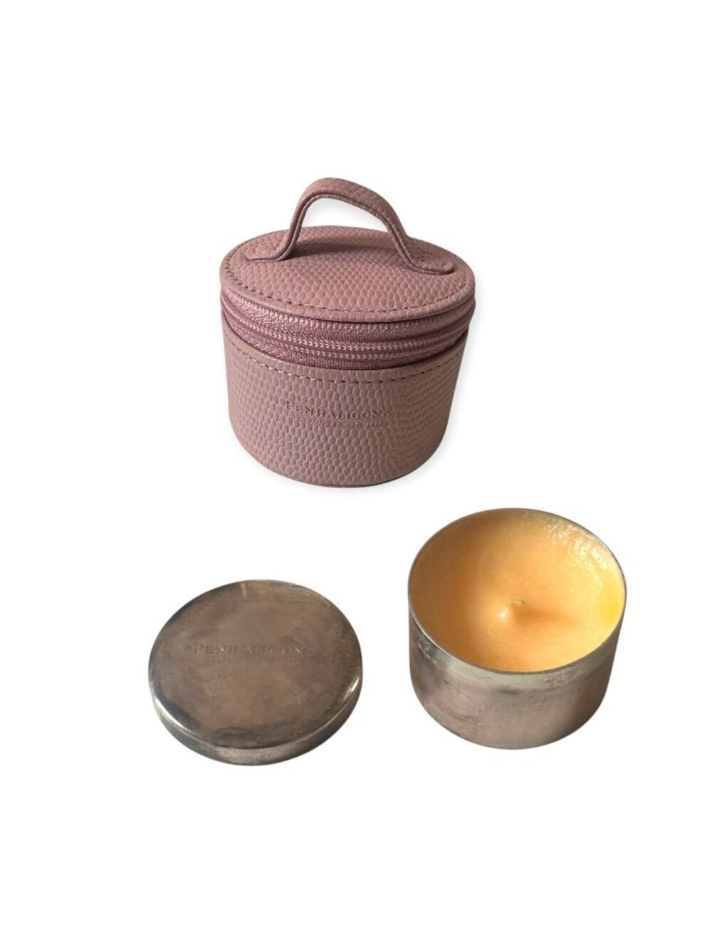 Vintage Penhaligon’s Travel Candle Leather Case Round Zip Luxury 1990s